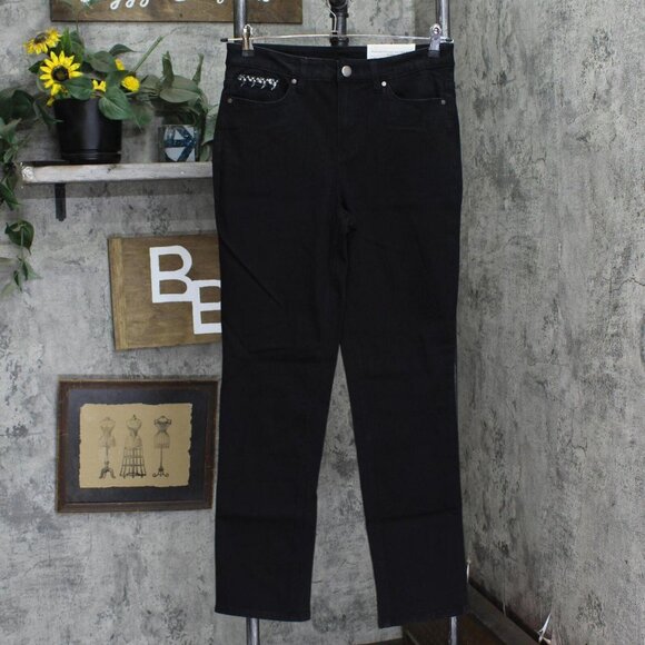 NWT Christopher & Banks Embellished Relaxed Fit High Rise Jeans 9900 4 Black - Picture 1 of 7